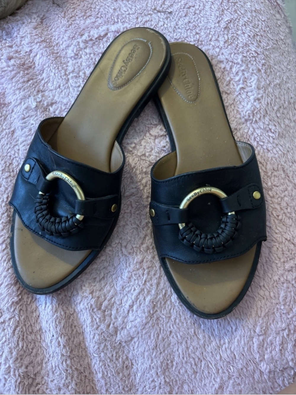 See by Chloe Women's Leather Sandals Flip-flops Slides, Size 9.5 US Eur 40.5